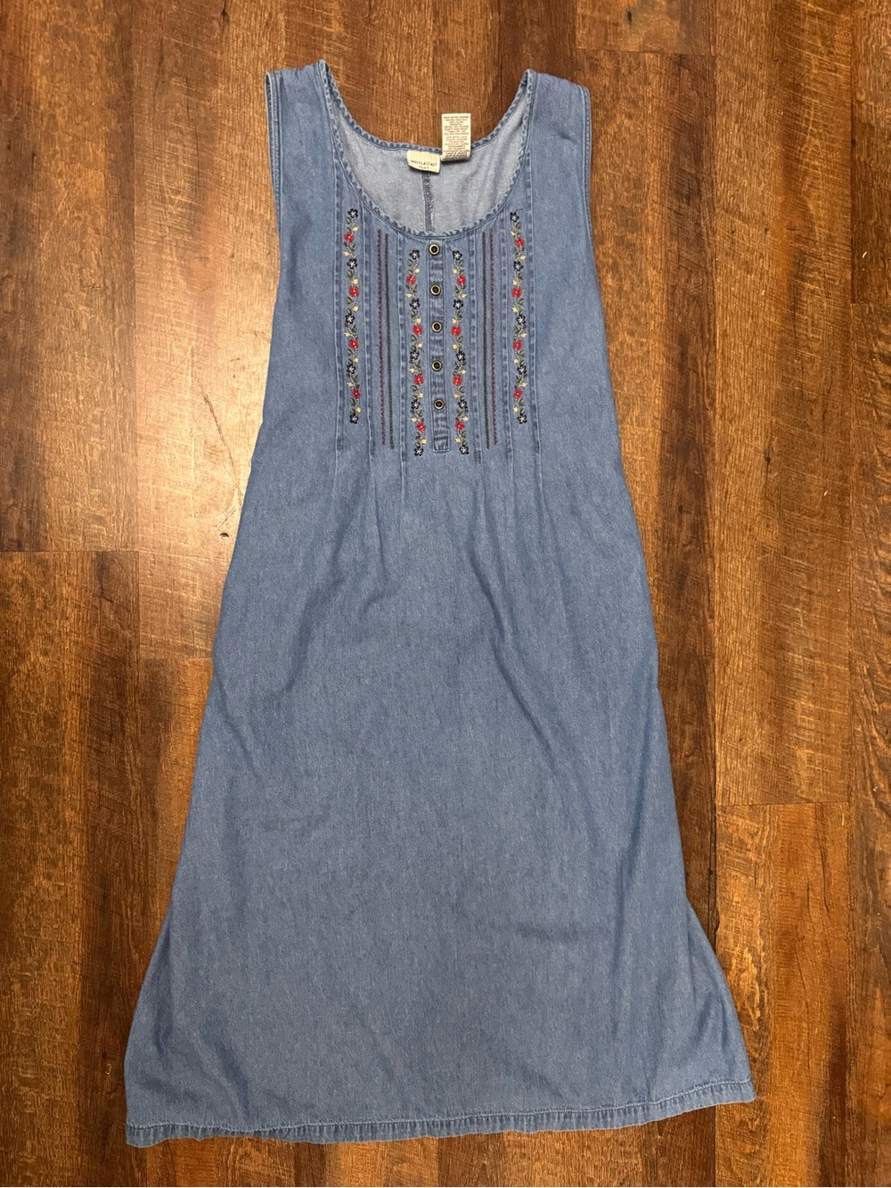 Vintage White Stag Plus 22W Denim Embroidered Maxi Dress Teachercore Cottagecore